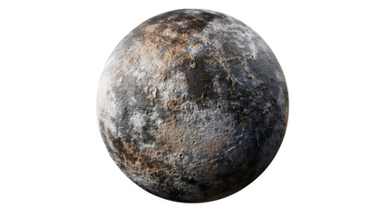 Fototapeta premium Photograph of a rocky planet with a barren, cratered surface, set against a transparent background.