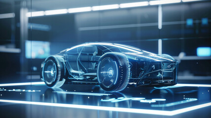 Obraz premium Technology chip circuit car holographic projection