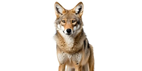 Fototapeta premium Coyote (Canis lupus) against a white background. Concept Wildlife, Canis Lupus, Coyote, White Background, Natural Habitat