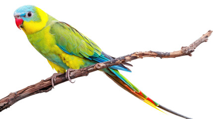 Obraz premium Photograph of a vibrant parakeet perched on a branch, with a transparent background