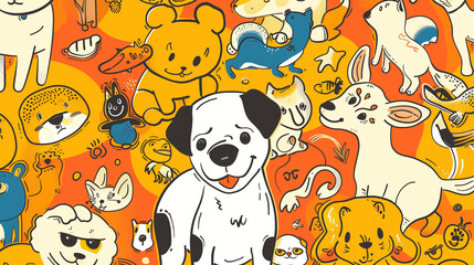 Doodle Animals Theme, Dog Cute Background Wallpaper