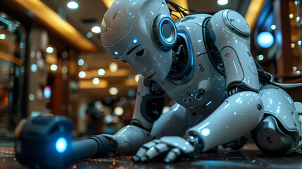 Fototapeta premium Robots doing housework at home