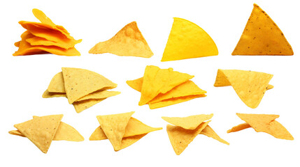 Naklejka premium Crispy Nachos with Cheese on Transparent Background - Delicious Mexican Snack, Top View Isolated Plate for Restaurant Menu, Tasty Appetizer Concept