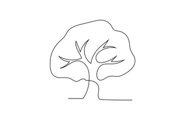 Continuous one line drawing of tree plant art style . Tree in single outline vector illustration for eco green nature concept. Editable stroke.