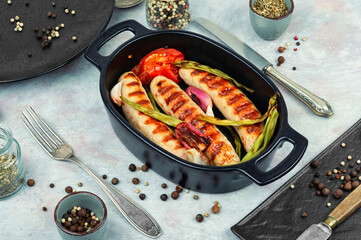 German grilled barbecue sausages.