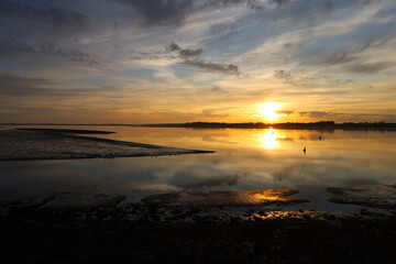 View of the sunset over the sea in Wales, UK