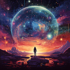 a galaxy in pixelated art style