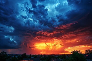 Obraz premium Vivid Sunset with Dramatic Storm Clouds