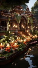 Fototapeta premium A Temple Decorated with Flowers and Lights