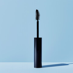 Mascara brush stands on a blue background