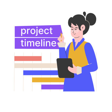 A businesswoman presents a project timeline, holding a tablet in her hands. Professional collaboration, strategic planning, and effective project management in a modern office setting.