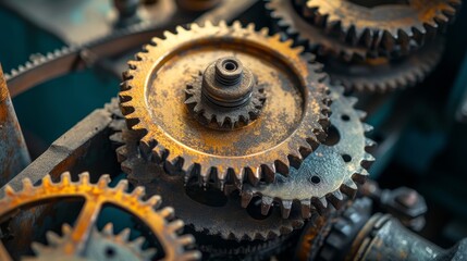 Close-up of Mechanism with Cogwheel and Gears Working Together