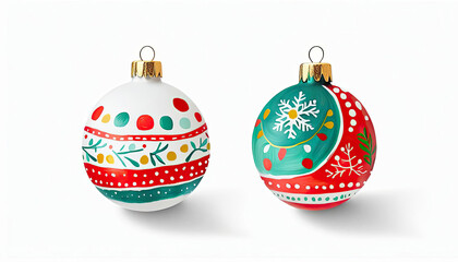 Beautiful painted christmas baubles with copy space