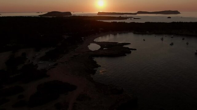 Sunset in Cala Bassa Ibiza with Drone