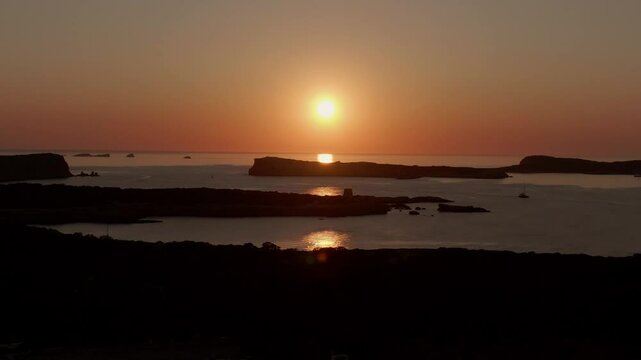 Sunset in Cala Bassa Ibiza with Drone