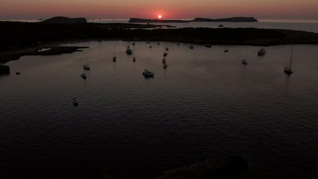 Sunset in Cala Bassa Ibiza with Drone