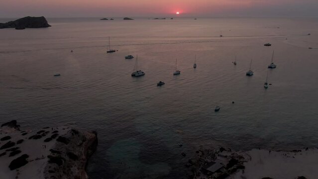 Sunset in Cala Escondida, Cala Comte Ibiza with drone