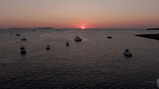 Sunset in San Antonio Abad Ibiza with drone