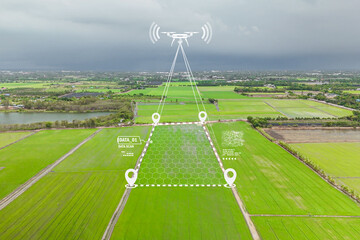 Drone Gps positioning system, Aerial view land plot. Site survey for property location, Drone...