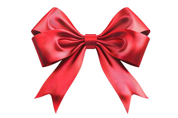 Naklejka premium Elegant red satin ribbon bow isolated on transparency background, PNG cut out, perfect for gift wrapping and festive decorations.