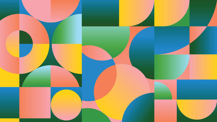 Obraz premium Abstract geometric gradient pattern design background vector. Wallpaper design with gradient color, circle, square and polygon shape. Modern and trendy illustration perfect for decor, cover, print. 