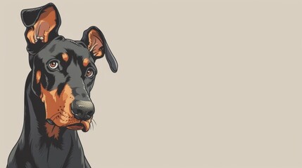 cartoon dog character, create a minimalist yet charming cartoon doberman character with a playful look for a versatile poster or banner design