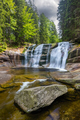 Obraz premium Waterfall Mumlava near Harachov, Giant Mountains (Krkonose), Eastern Bohemia, Czech Republic