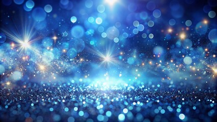Obraz premium Dazzling abstract sparkling light particles and bokeh bursts radiate against a mesmerizing blue gradient background, exuding an otherworldly aura of ethereal beauty.
