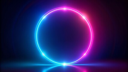 Obraz premium Vibrant circular gradient neon frame glowing with electric blue and pink hues, set against a dark background, evoking a futuristic and mesmerizing atmosphere.
