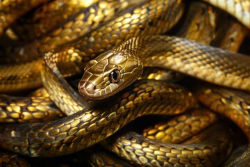 Obraz premium Golden snake close up beauty and elegance in nature's design of travel and artistic inspiration