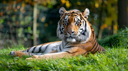 Obraz premium Siberian Tiger Lay on Grass in Zoo