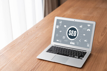SEO search engine optimization for modish e-commerce and online retail business showing on computer...