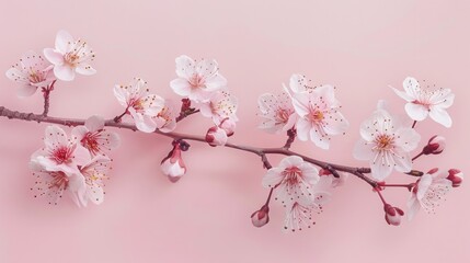 Fototapeta premium cherry blossom art, elegant botanical art with cherry blossoms on a soft pink backdrop, radiating a graceful and minimalist charm