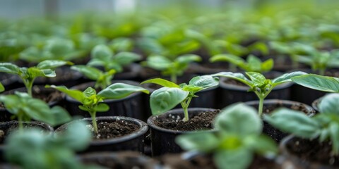 Plant seedlings in plastic containers for seedlings close-up