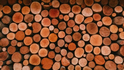Meticulously Arranged Stack of Wooden Logs Showing Natural Patterns