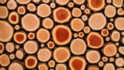 Meticulously Arranged Stack of Wooden Logs Showing Natural Patterns

