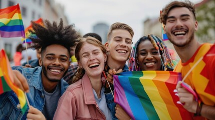 The Group Holding Rainbow Flags