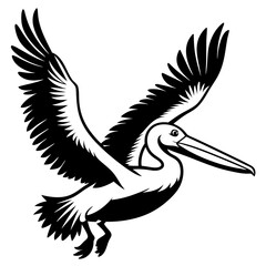 Australian pelican is flying with two leg silhouette vector style