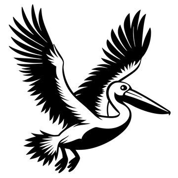 recommend clip art: Australian pelican is flying with two leg silhouette vector style