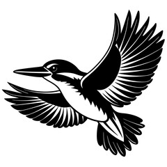 Azure kingfisher is flying with two leg silhouette vector style