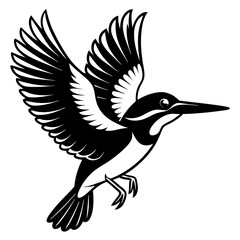 Azure kingfisher is flying with two leg silhouette vector style