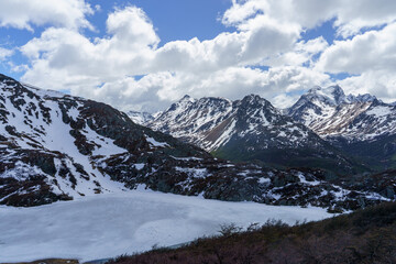 Snow-capped Andean mountains, frozen lakes on the Sheep Pass, Ushuaia - Argentina, Paso de la Oveja