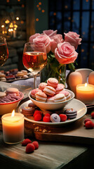 Naklejka premium Table setting decorated for romantic dinner. Valentine's day and love concept.