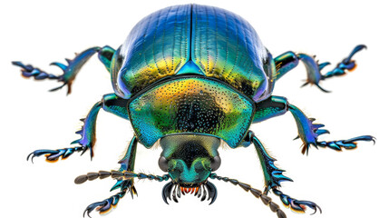 Naklejka premium Close-up of a metallic green beetle, highlighting its intricate details and iridescent colors