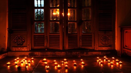 Diwali Diyas adorning a traditional Indian home, creating a warm and festive ambiance
