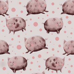 seamless pattern of pig and dots