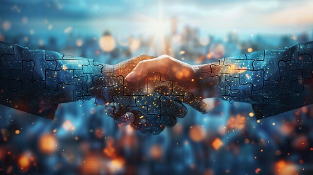 Two Hands Shaking, Creating a Puzzle Piece Image