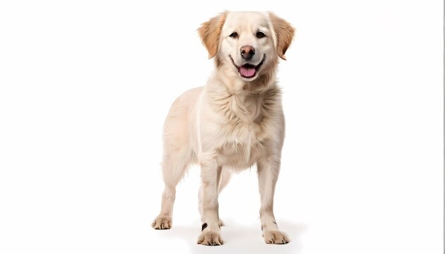 Akbash dog breed standing against white background, Ai Generated