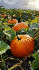 On a sprawling plantation, big pumpkins thrive under the sun, their vibrant orange hues and enormous sizes promising a bountiful and festive harvest