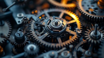 Close-up of Mechanism with Cogwheel and Gears Working Together